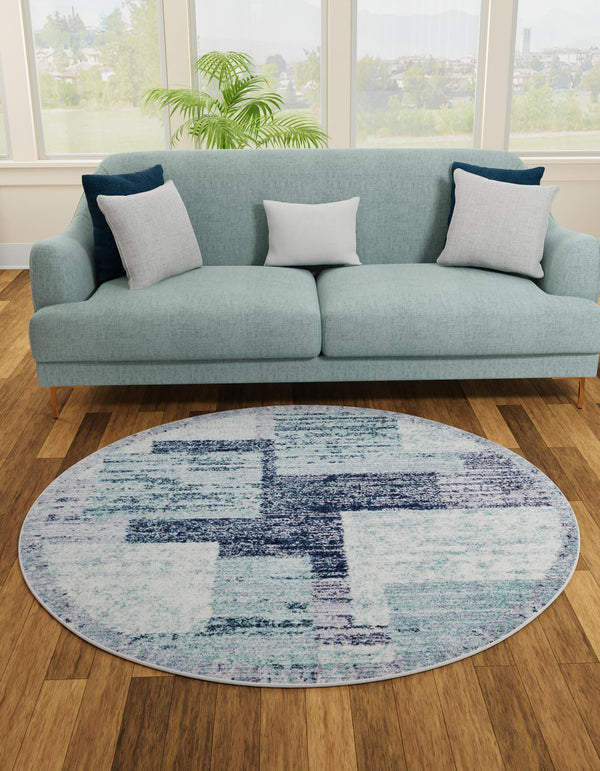 Santa Fe Trails Collection Area Rug -  Pueblo Round Blue and Gray  lifestyle 31