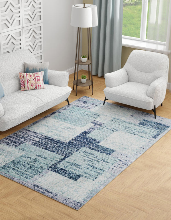 Santa Fe Trails Collection Area Rug -  Pueblo Rectangle Blue and Gray  lifestyle 2