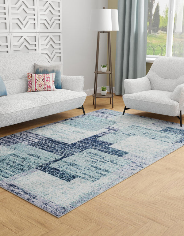 Santa Fe Trails Collection Area Rug -  Pueblo Rectangle Blue and Gray  lifestyle 3