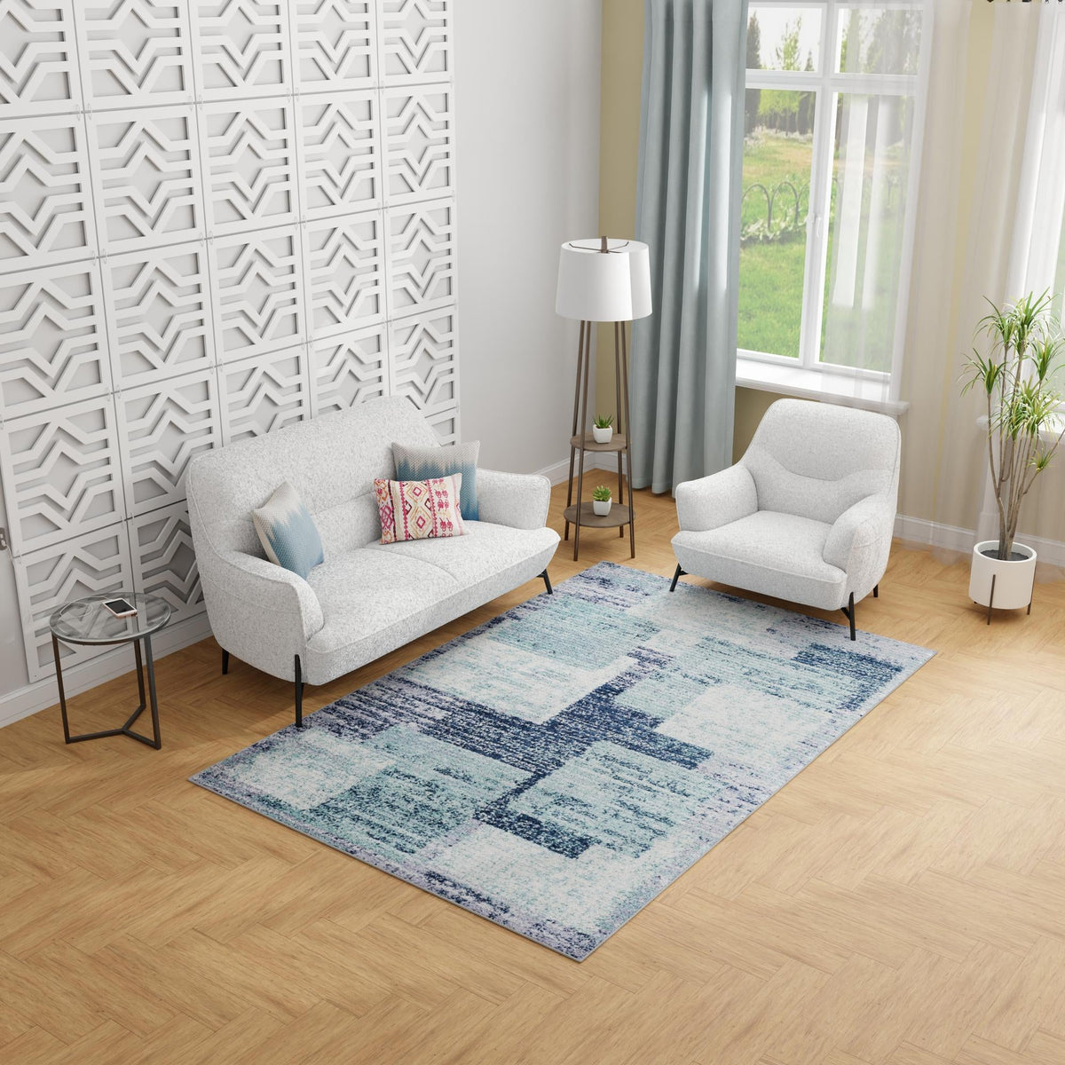 Santa Fe Trails Collection Area Rug -  Pueblo Rectangle Blue and Gray  lifestyle 15