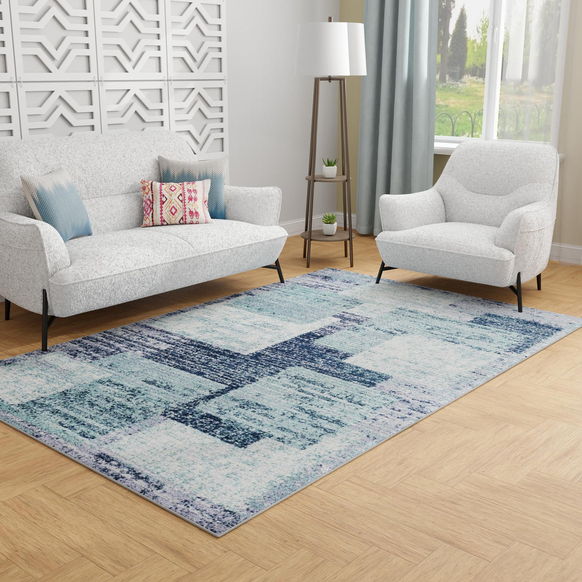 Santa Fe Trails Collection Area Rug -  Pueblo Rectangle Blue and Gray  lifestyle 16