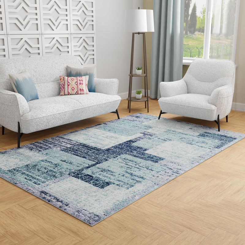 Santa Fe Trails Collection Area Rug -  Pueblo Rectangle Blue and Gray  lifestyle 16