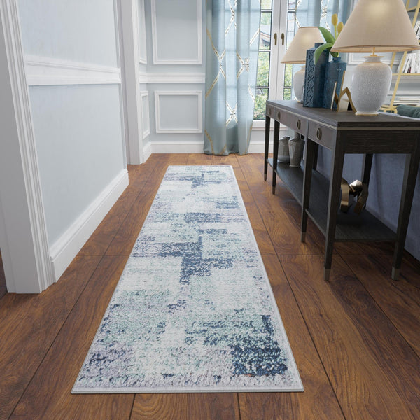 Santa Fe Trails Collection Area Rug -  Pueblo Runner Blue and Gray  lifestyle 81