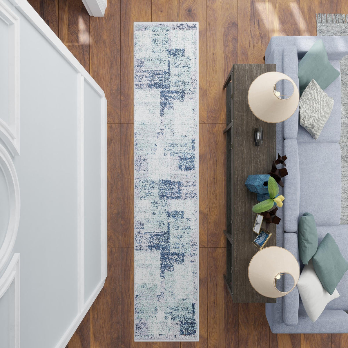 Santa Fe Trails Collection Area Rug -  Pueblo Runner Blue and Gray  lifestyle 87