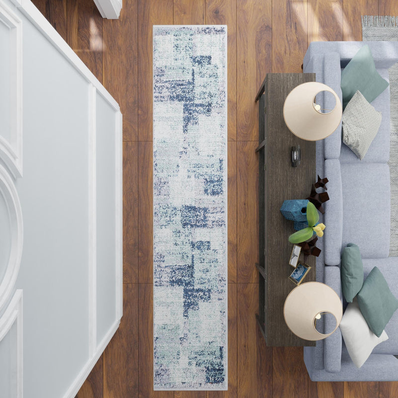 Santa Fe Trails Collection Area Rug -  Pueblo Runner Blue and Gray  lifestyle 87