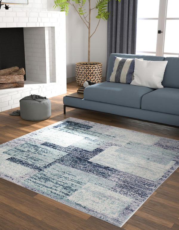 Santa Fe Trails Collection Area Rug -  Pueblo Square Blue and Gray  lifestyle 24