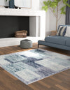 Santa Fe Trails Collection Area Rug -  Pueblo Square Blue and Gray  lifestyle 28