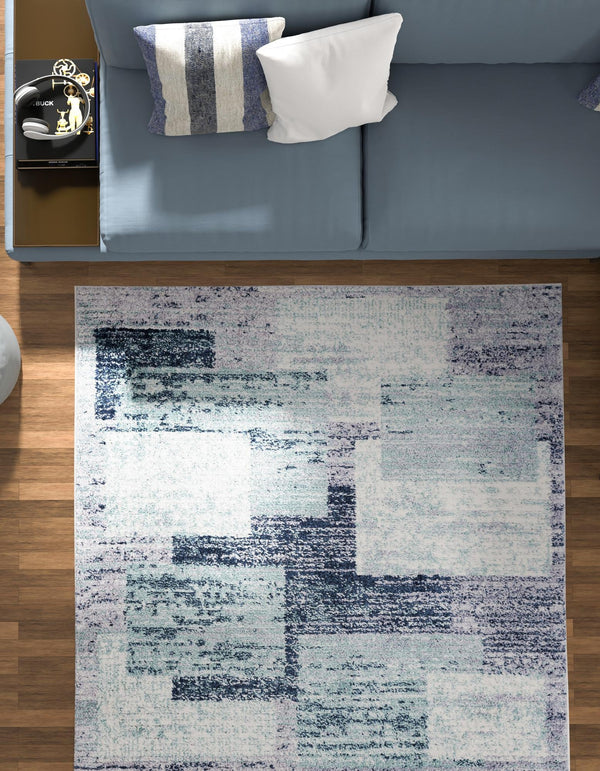 Santa Fe Trails Collection Area Rug -  Pueblo Square Blue and Gray  lifestyle 32