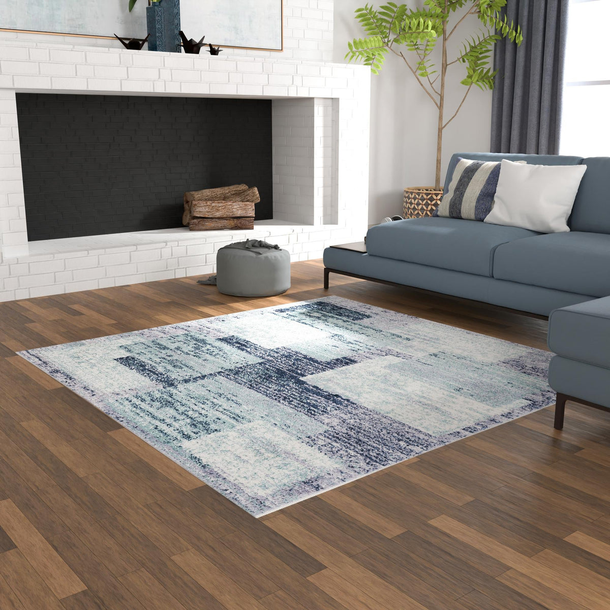 Santa Fe Trails Collection Area Rug -  Pueblo Square Blue and Gray  lifestyle 86