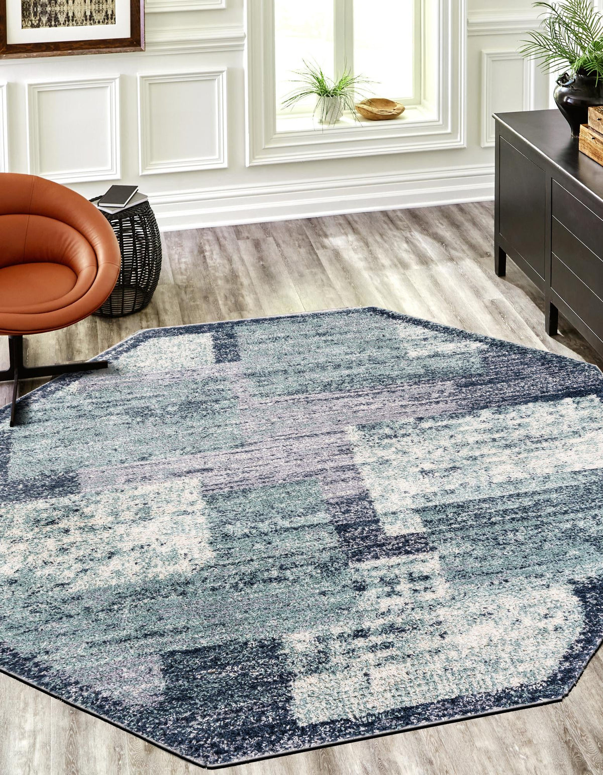Santa Fe Trails Collection Area Rug -  Pueblo Octagon Blue and Gray  lifestyle 25