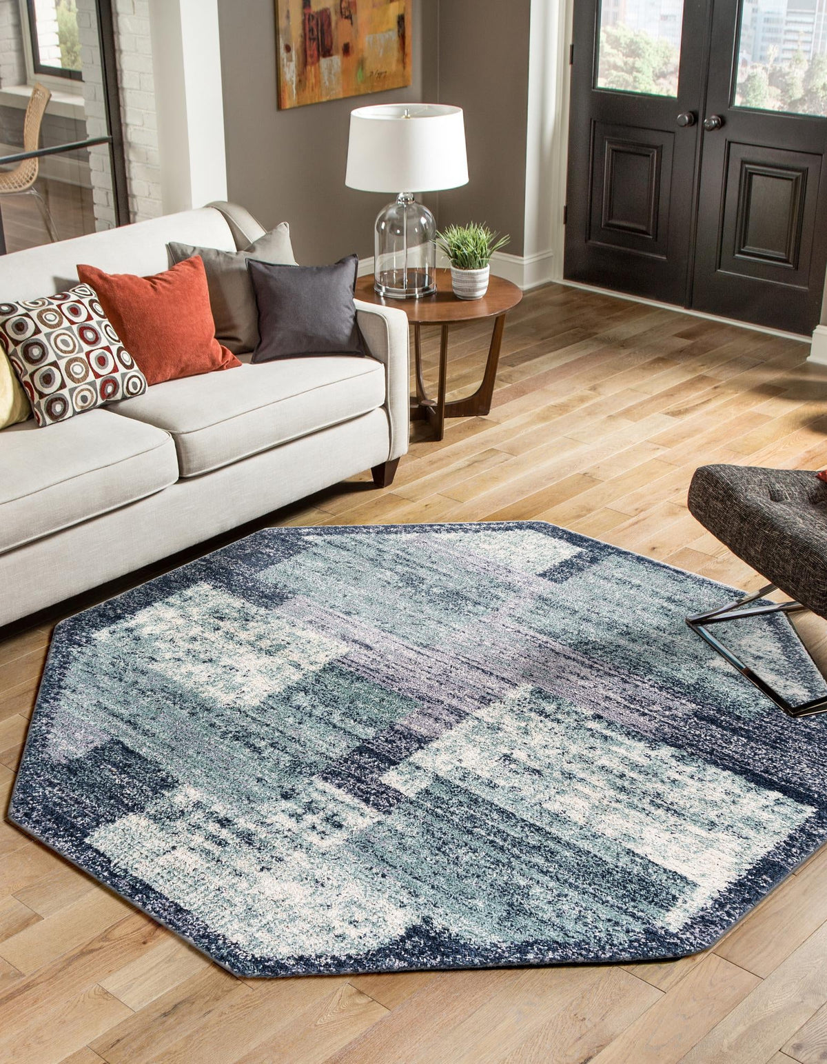 Santa Fe Trails Collection Area Rug -  Pueblo Octagon Blue and Gray  lifestyle 29