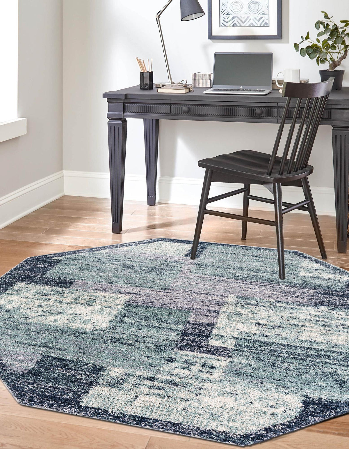 Santa Fe Trails Collection Area Rug -  Pueblo Octagon Blue and Gray  lifestyle 33