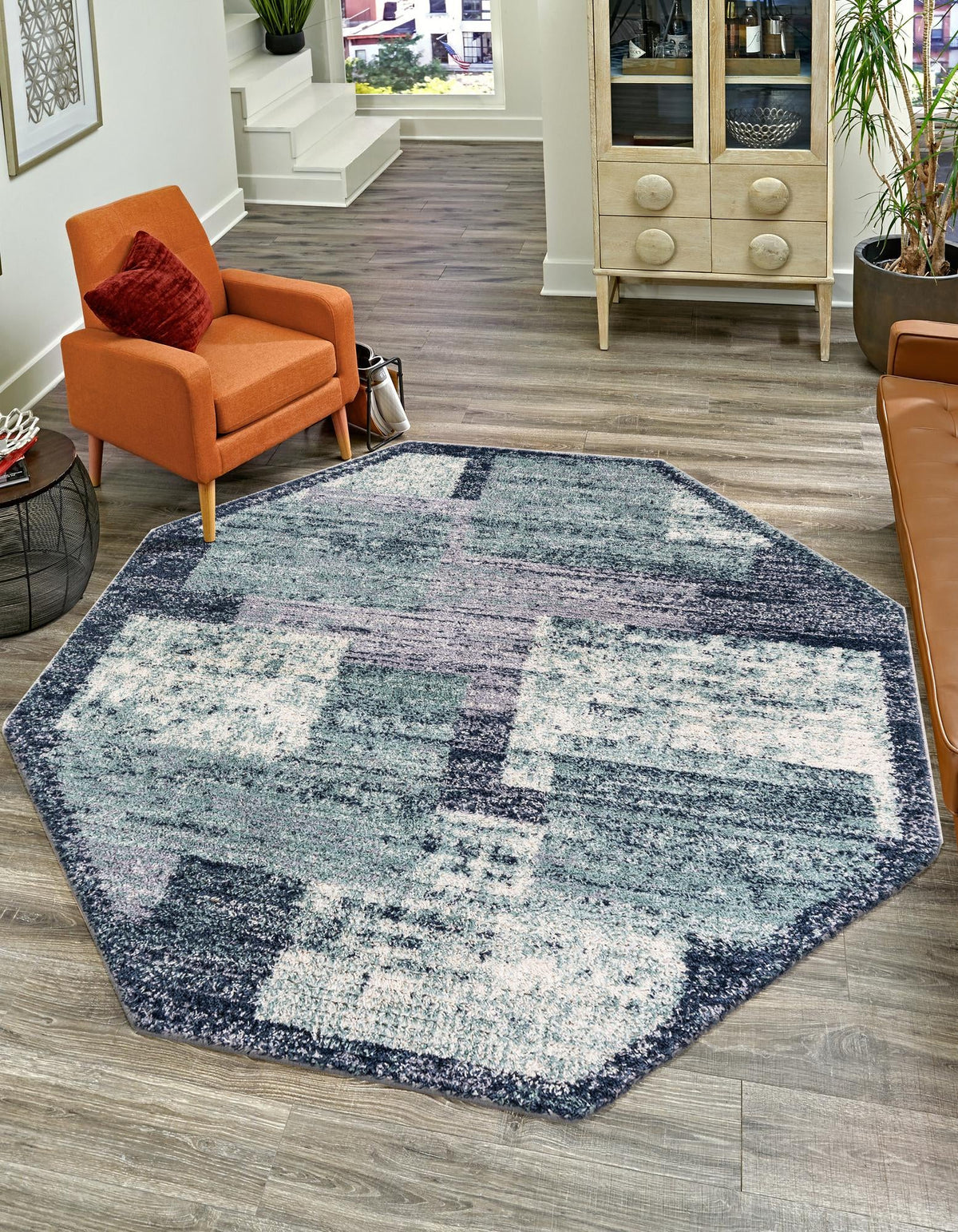 Santa Fe Trails Collection Area Rug -  Pueblo Octagon Blue and Gray  lifestyle 38