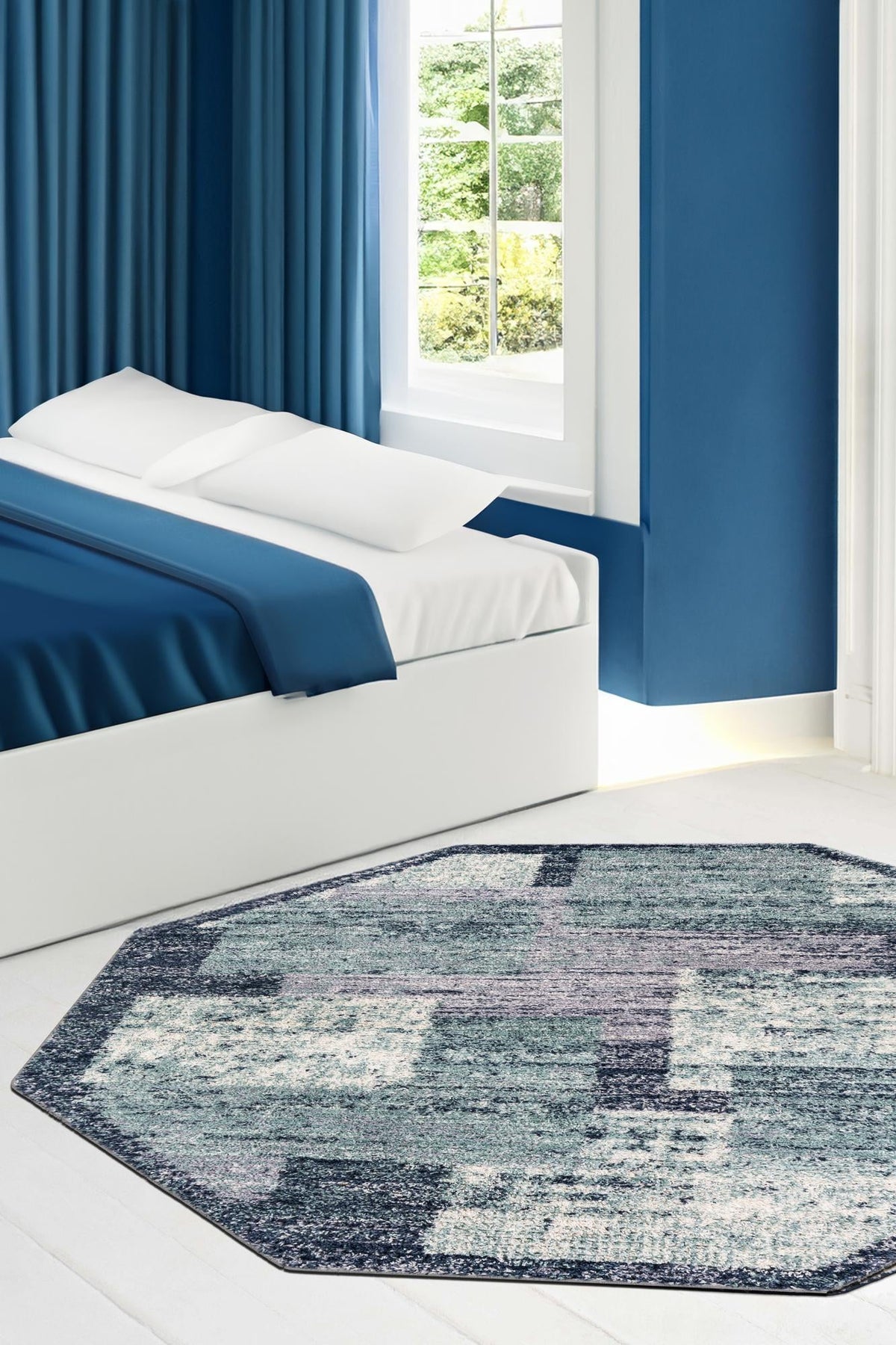 Santa Fe Trails Collection Area Rug -  Pueblo Octagon Blue and Gray  lifestyle 39