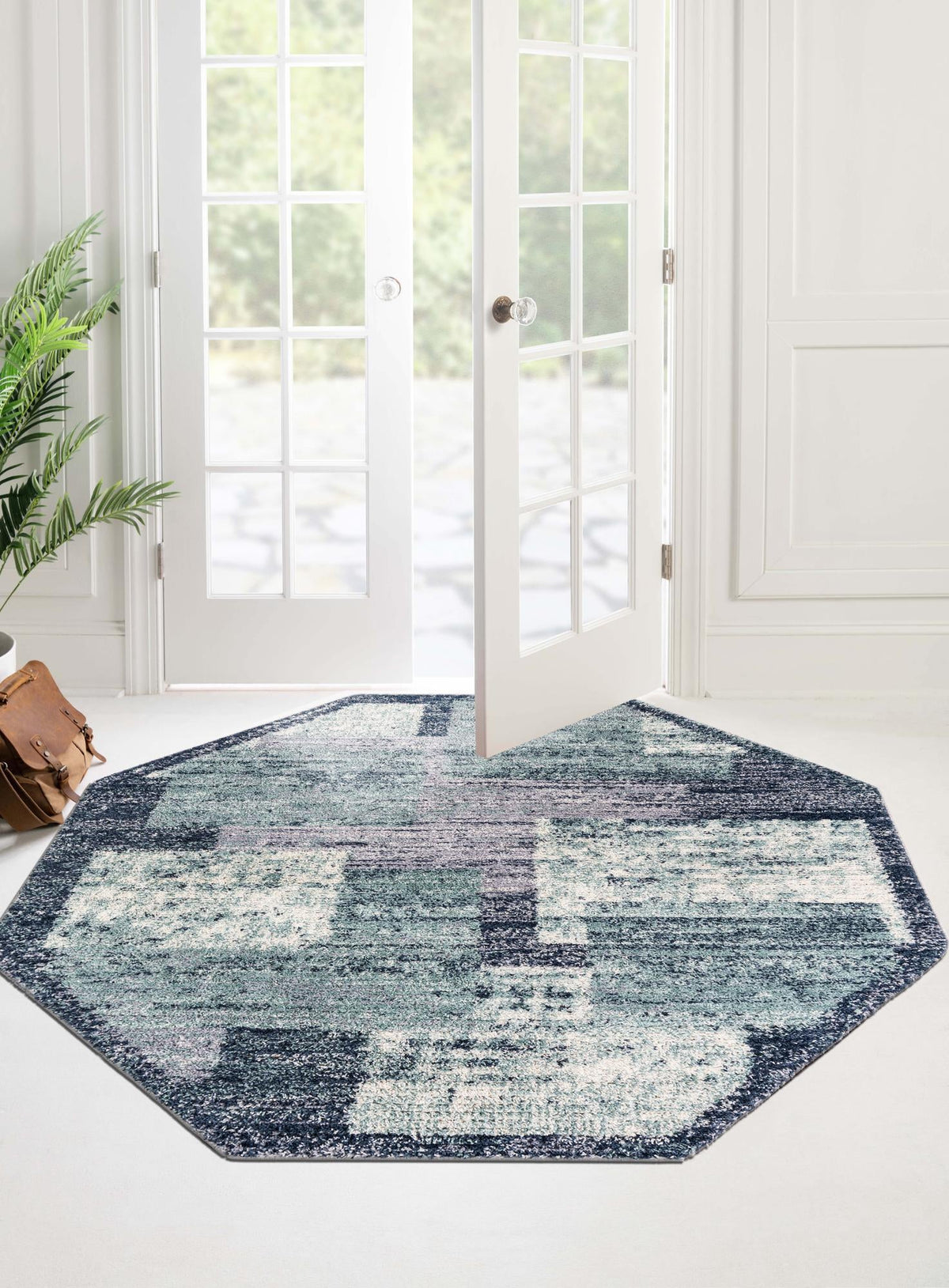 Santa Fe Trails Collection Area Rug -  Pueblo Octagon Blue and Gray  lifestyle 40