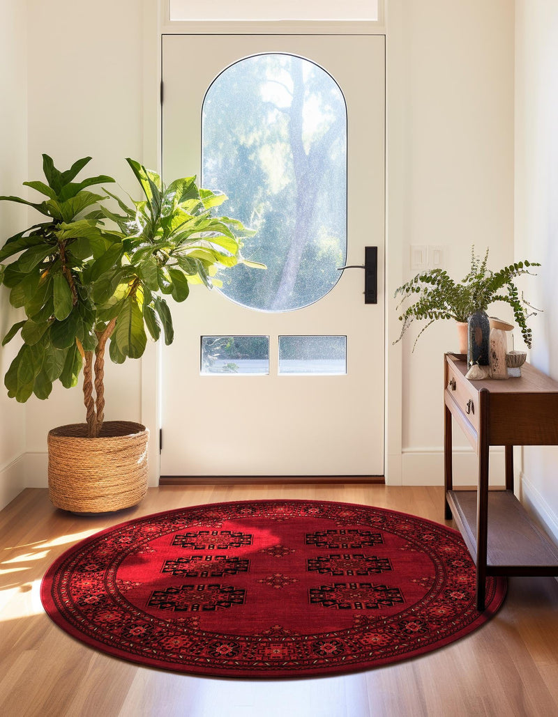 Samarkand Elegance Collection Area Rug -  Fergana Round Red  lifestyle 32