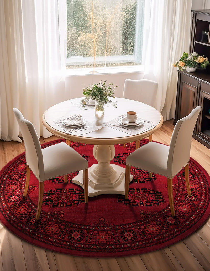 Samarkand Elegance Collection Area Rug -  Fergana Round Red  lifestyle 40