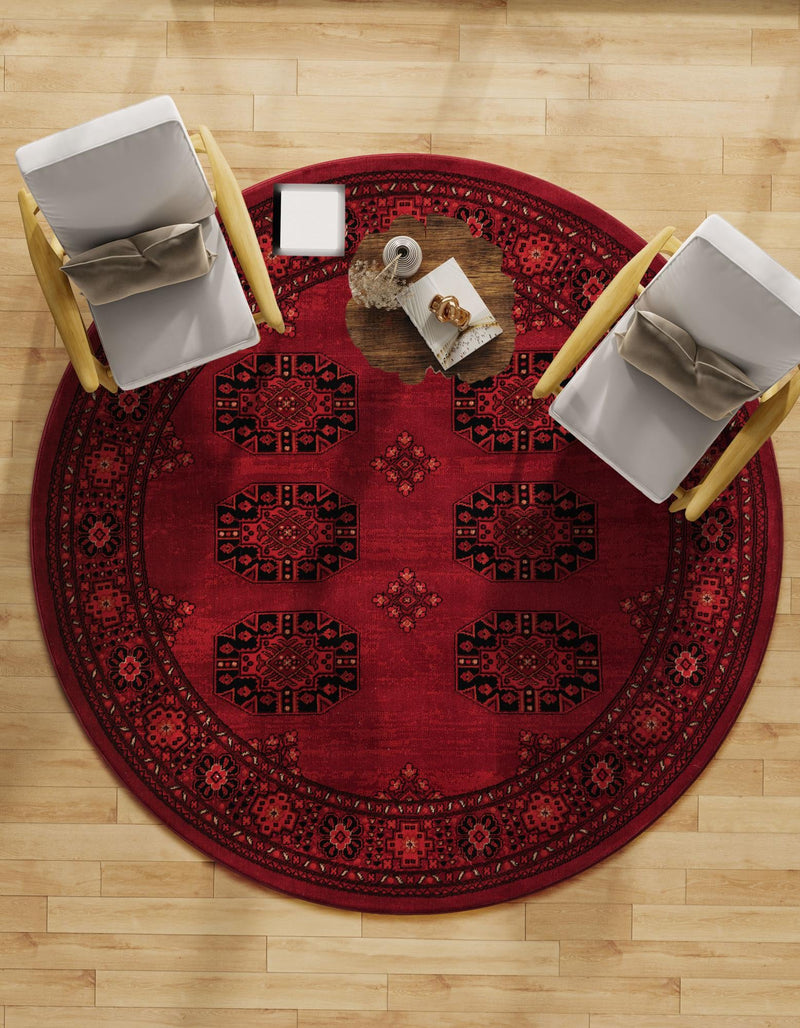 Samarkand Elegance Collection Area Rug -  Fergana Round Red  lifestyle 48