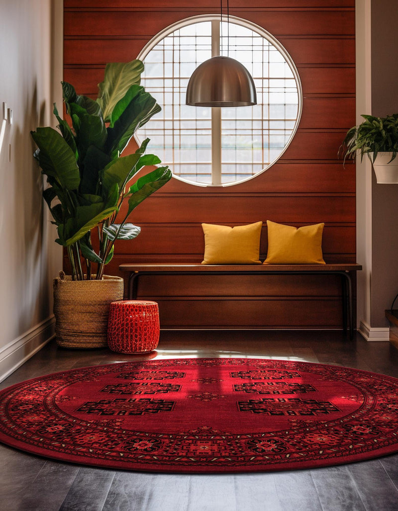 Samarkand Elegance Collection Area Rug -  Fergana Round Red  lifestyle 52