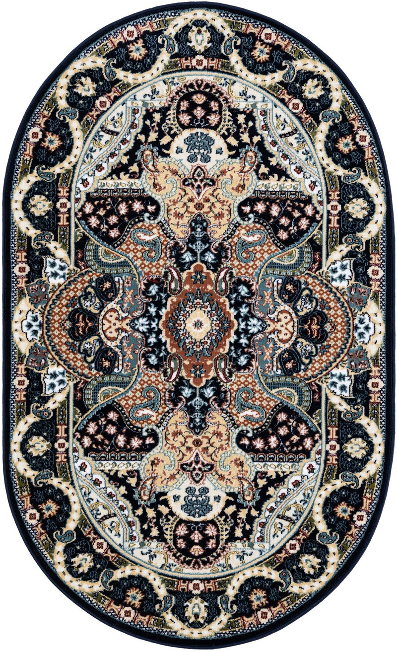 Persian Elegance Collection Area Rug -  Shiraz Oval Navy Blue  lifestyle 44