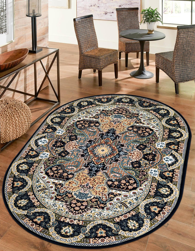 Persian Elegance Collection Area Rug -  Shiraz Oval Navy Blue  lifestyle 69