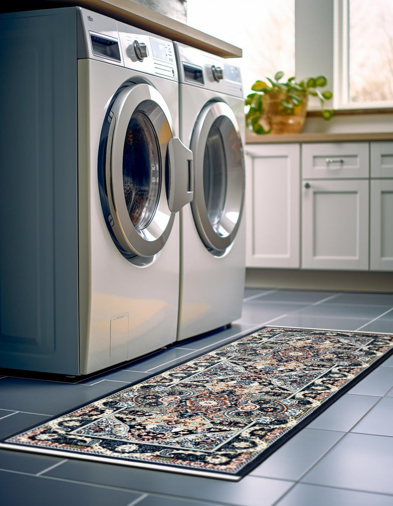 Persian Elegance Collection Area Rug -  Shiraz Runner Navy Blue  lifestyle 63