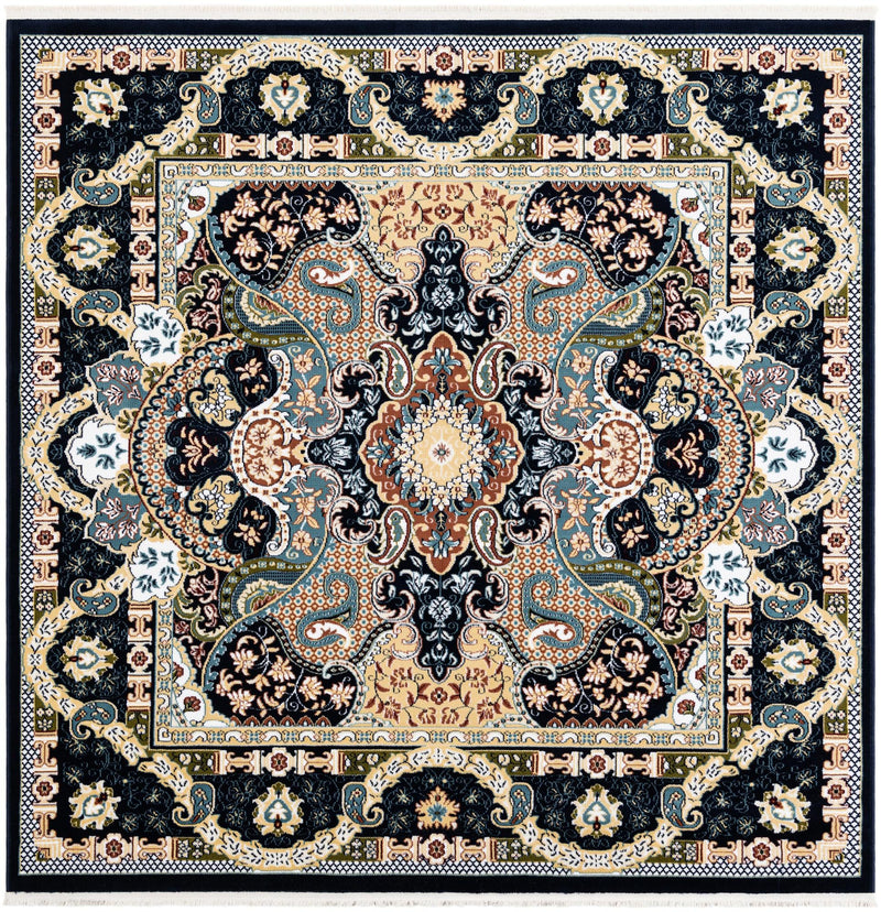 Persian Elegance Collection Area Rug -  Shiraz Square Navy Blue  lifestyle 45