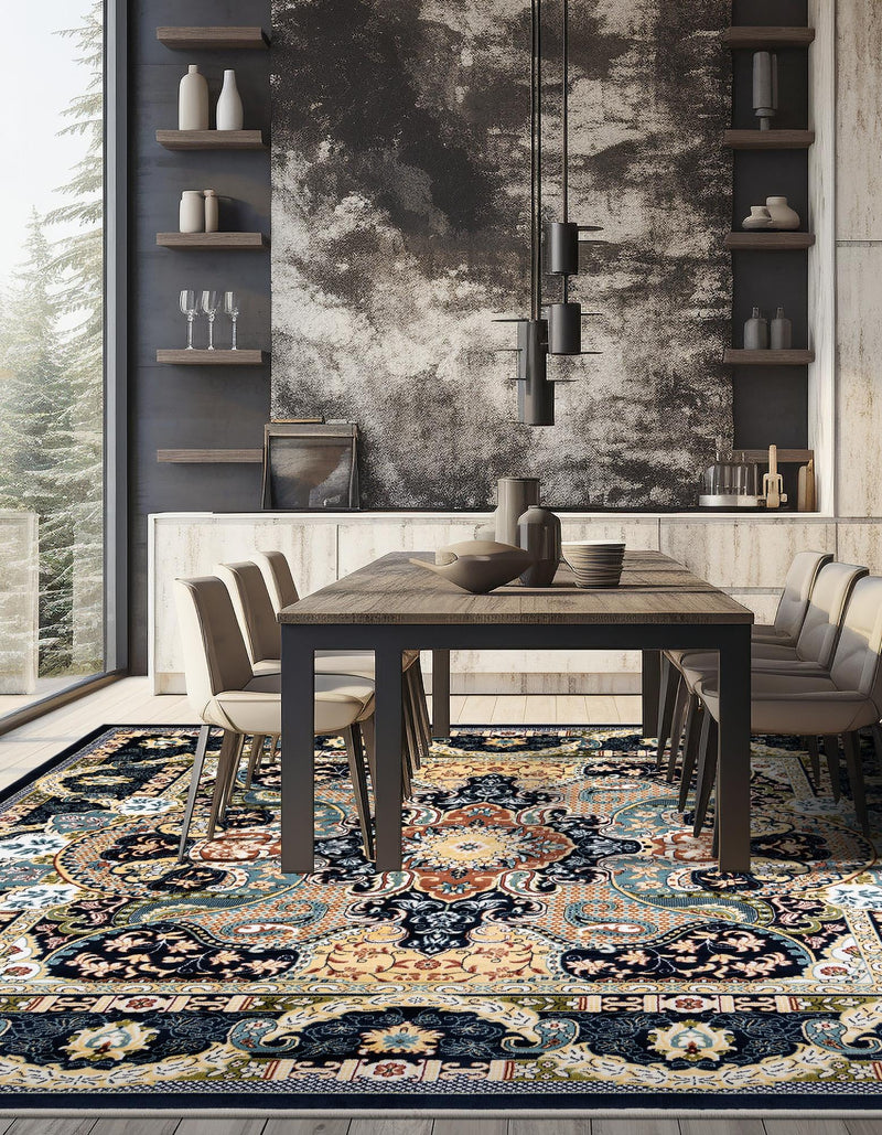 Persian Elegance Collection Area Rug -  Shiraz Square Navy Blue  lifestyle 79
