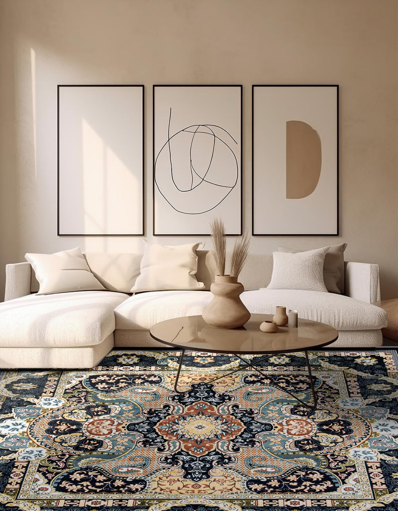 Persian Elegance Collection Area Rug -  Shiraz Square Navy Blue  lifestyle 84