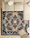 Persian Elegance Collection Area Rug -  Shiraz Square Navy Blue  lifestyle 125