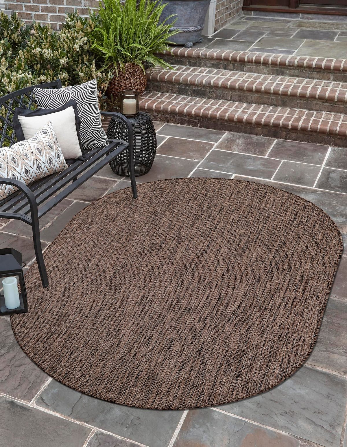 Patio Perfection Collection Area Rug - Veranda (Light Brown) Oval Light Brown  lifestyle 7