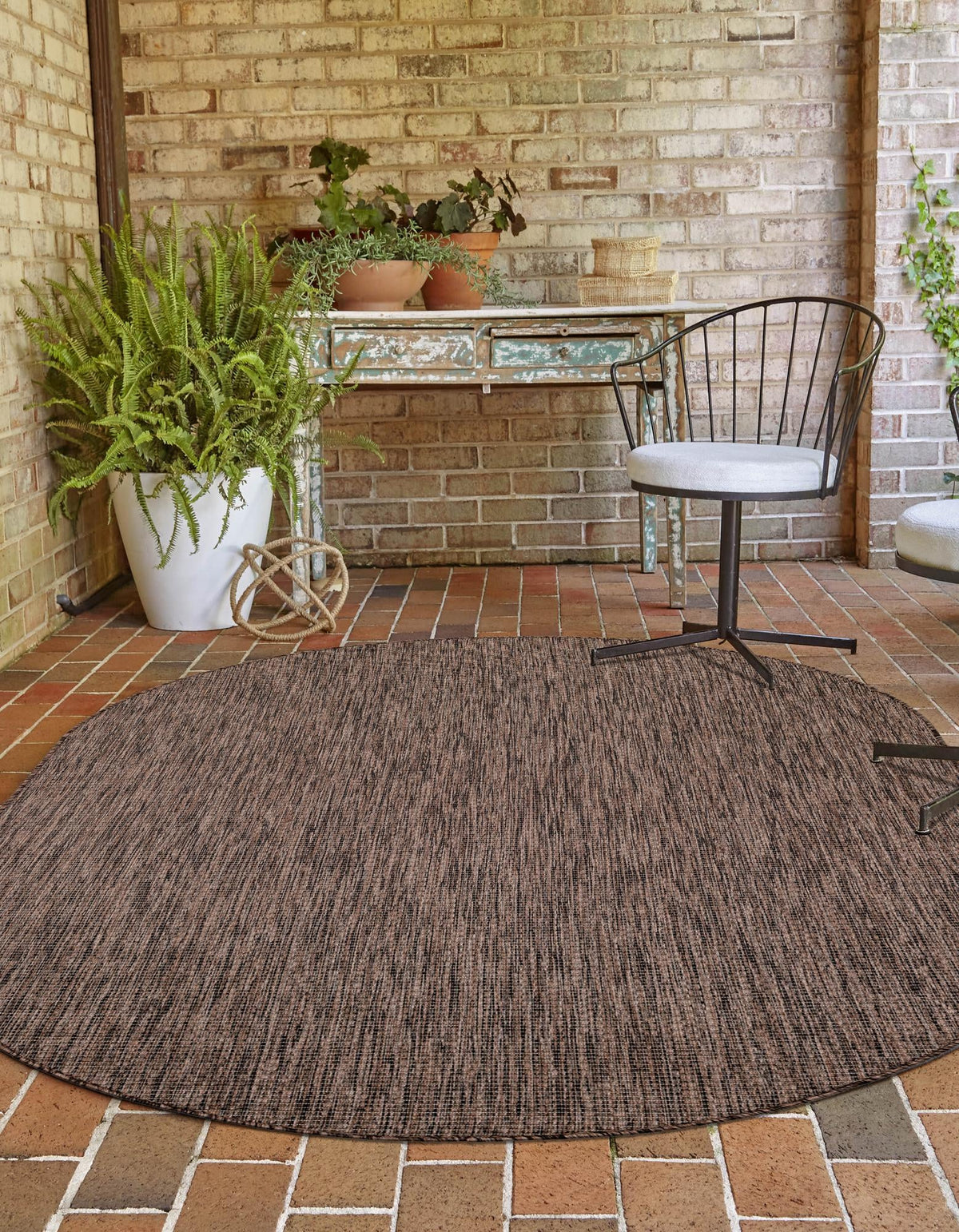 Patio Perfection Collection Area Rug - Veranda (Light Brown) Oval Light Brown  lifestyle 8
