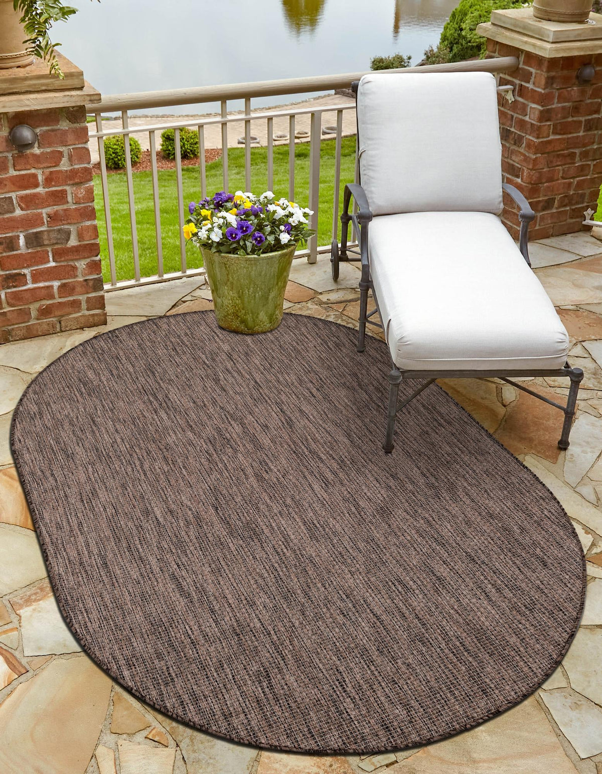 Patio Perfection Collection Area Rug - Veranda (Light Brown) Oval Light Brown  lifestyle 9
