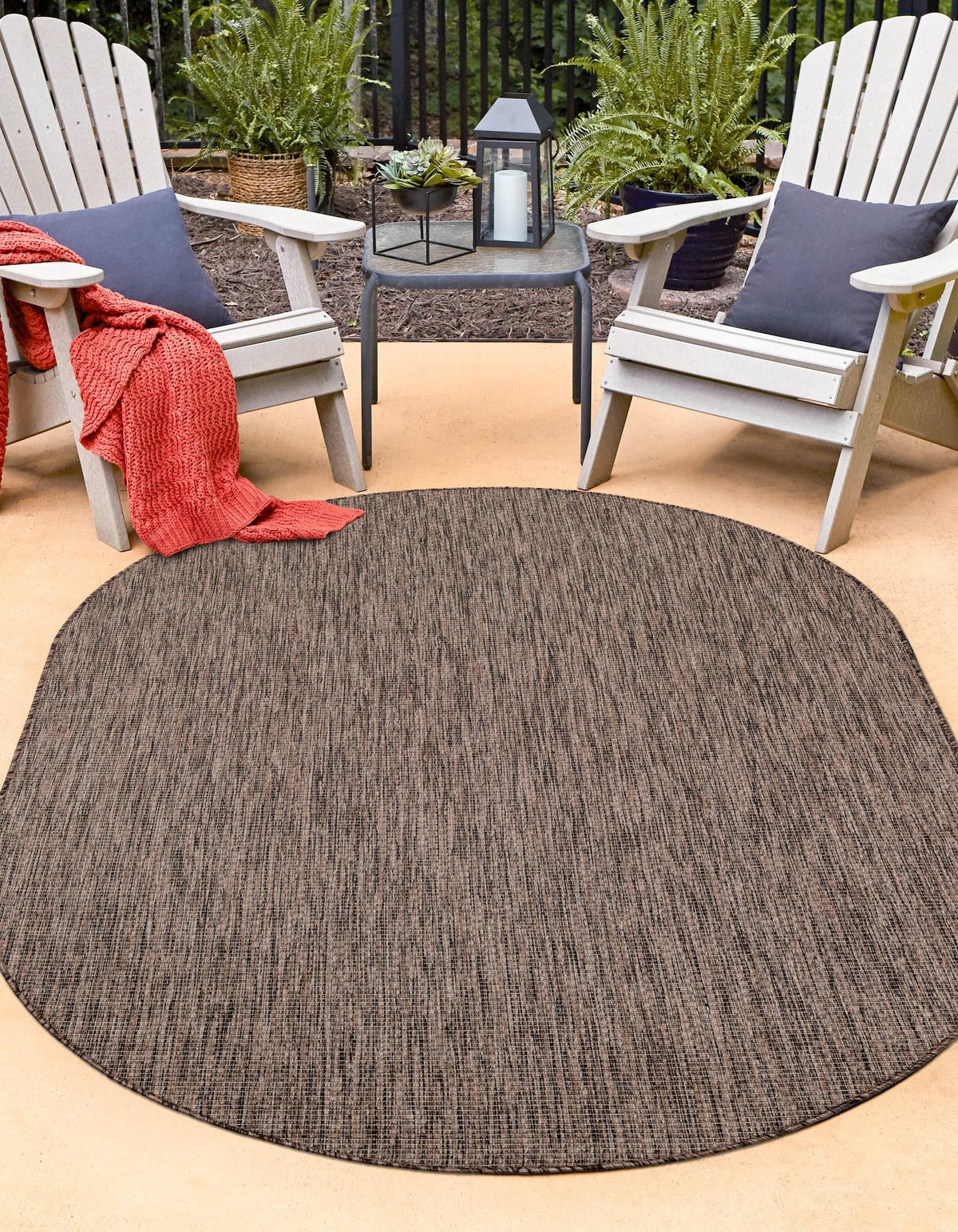 Patio Perfection Collection Area Rug - Veranda (Light Brown) Oval Light Brown  lifestyle 11