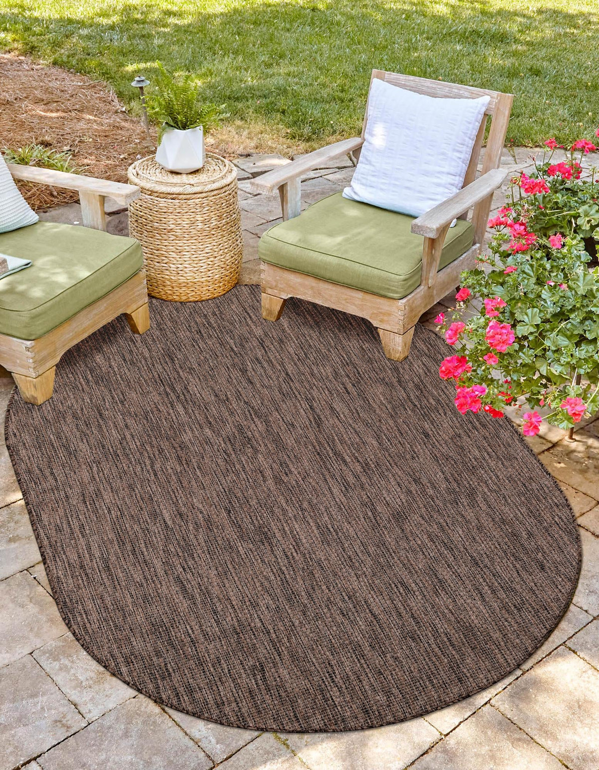 Patio Perfection Collection Area Rug - Veranda (Light Brown) Oval Light Brown  lifestyle 12