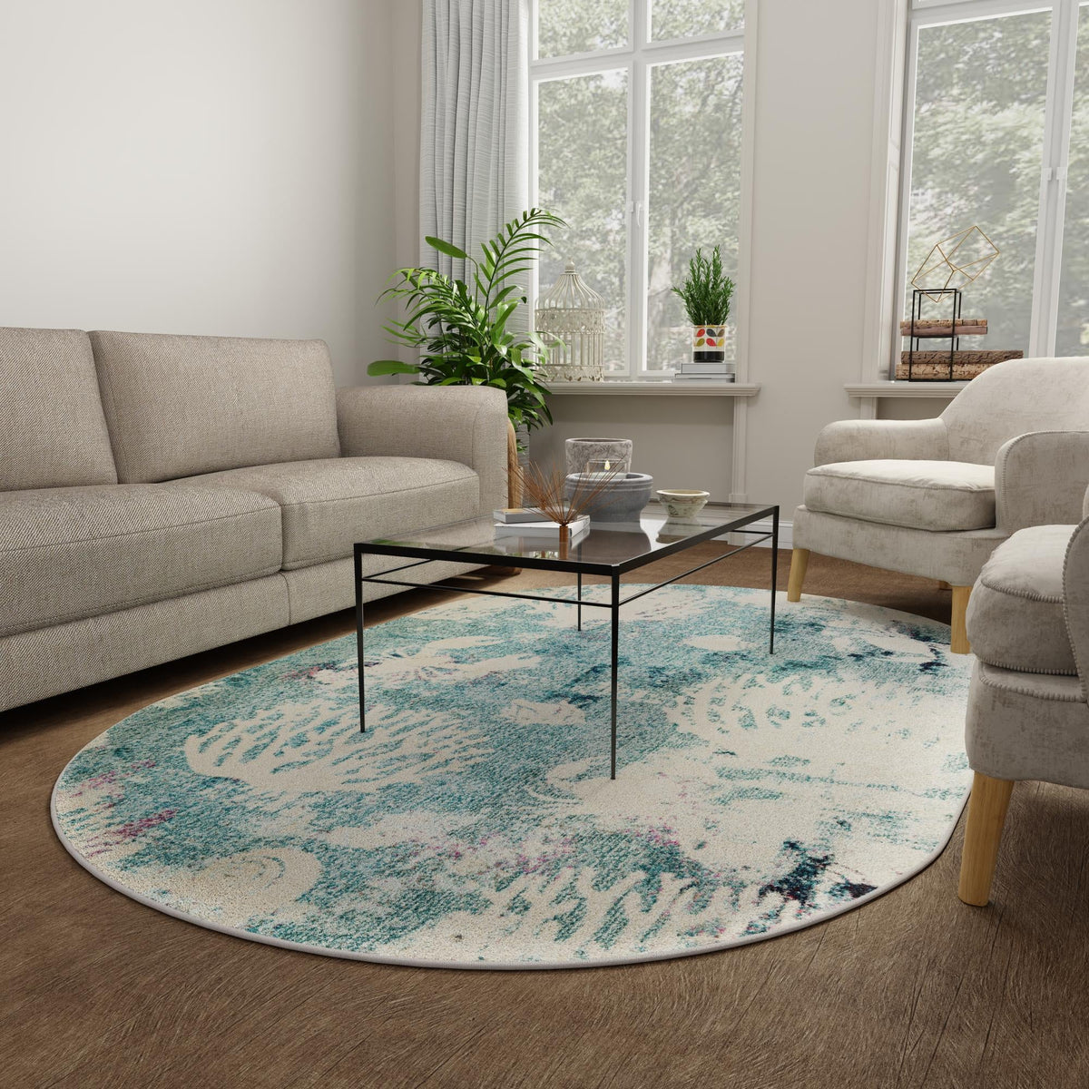 Sorrento Shores Collection Area Rug -  Vico Oval Light Blue  lifestyle 96