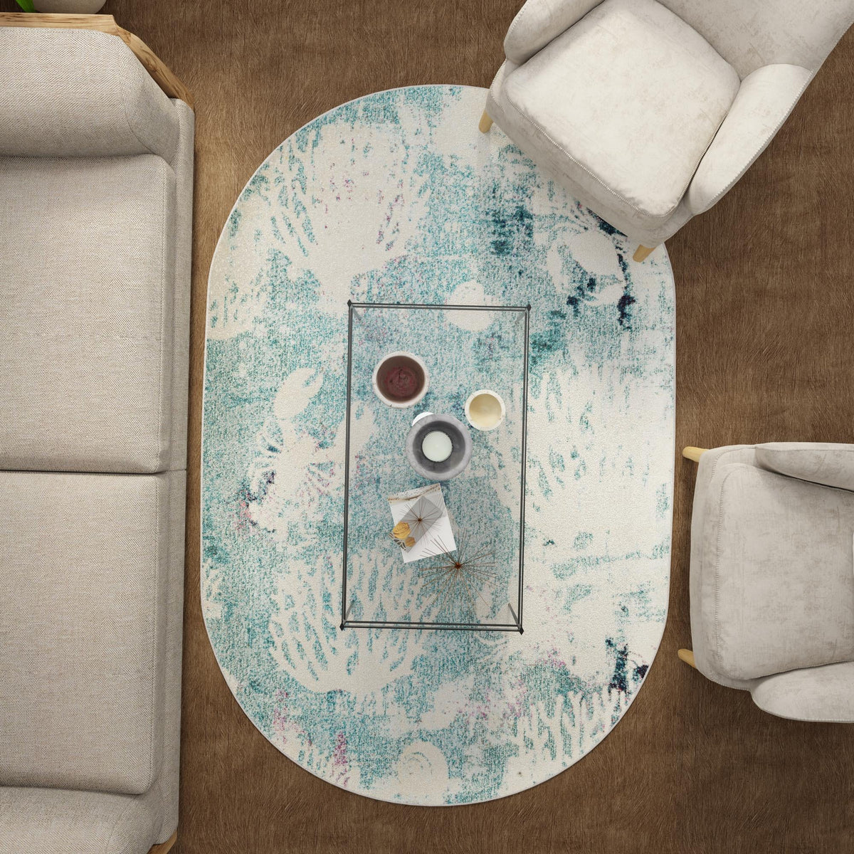 Sorrento Shores Collection Area Rug -  Vico Oval Light Blue  lifestyle 100