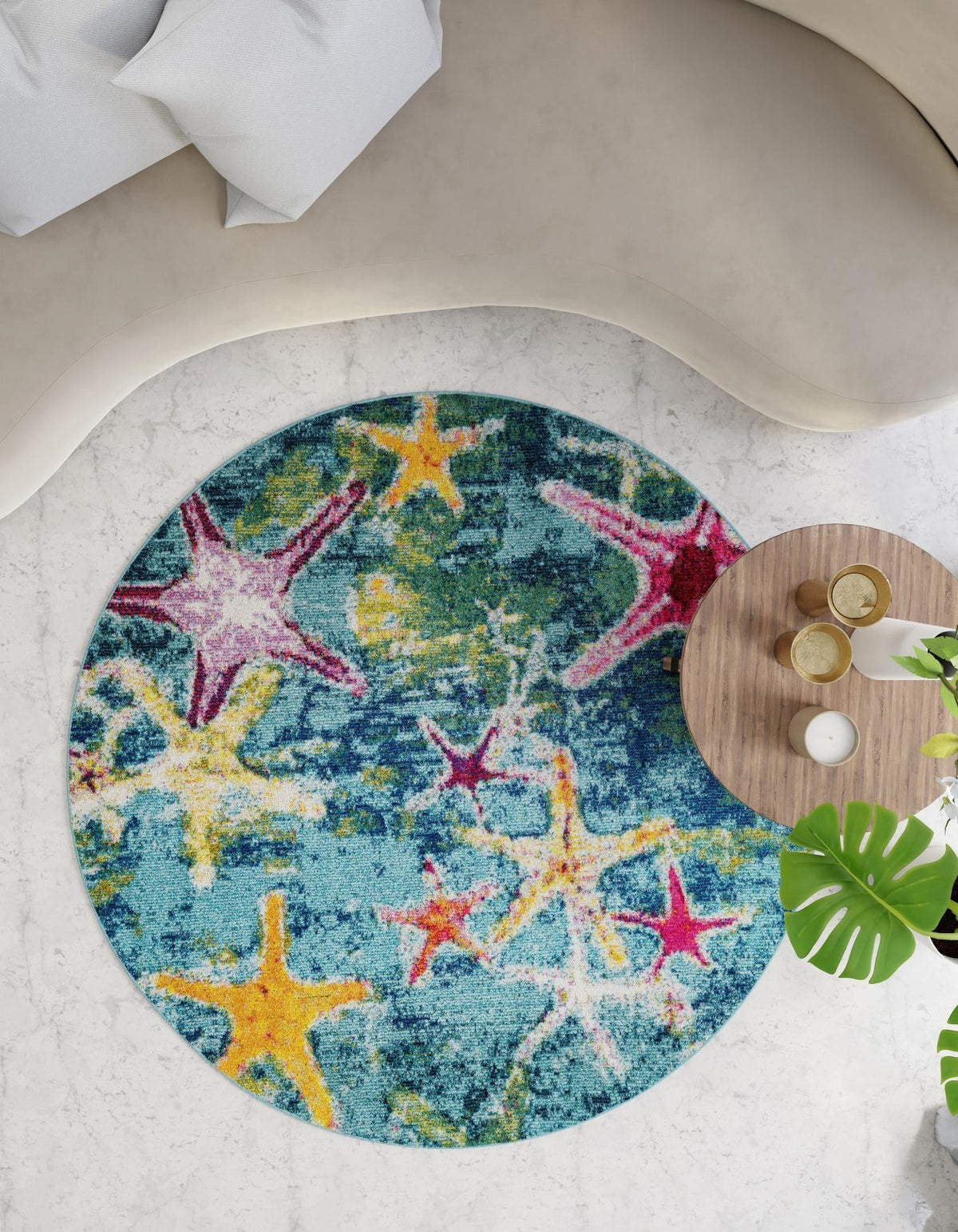 Sorrento Shores Collection Area Rug - Positano Round Navy Blue  lifestyle 52