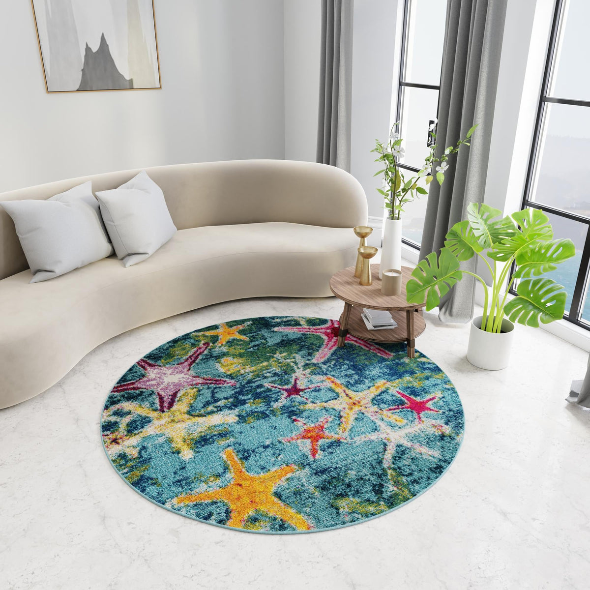 Sorrento Shores Collection Area Rug - Positano Round Navy Blue  lifestyle 81