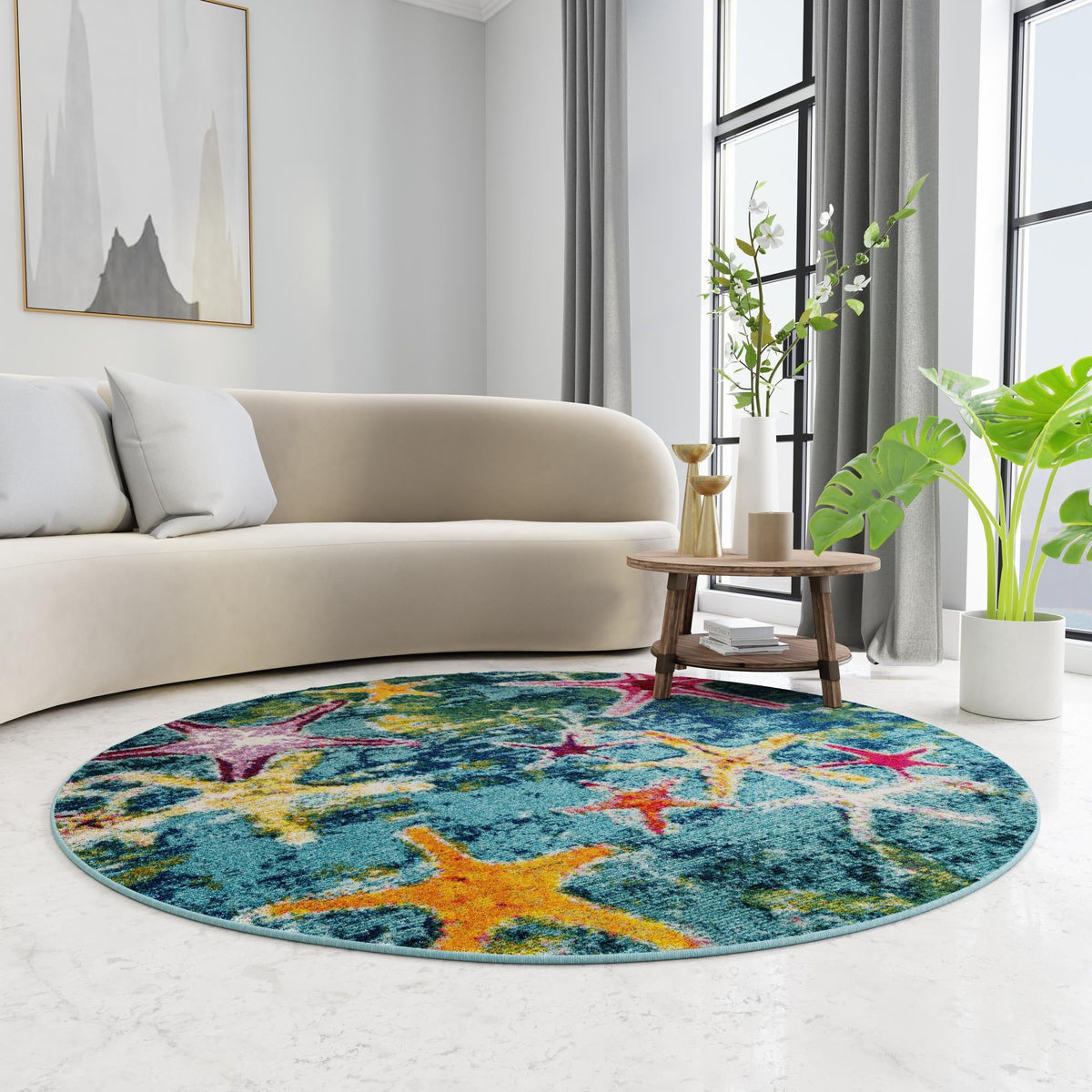 Sorrento Shores Collection Area Rug - Positano Round Navy Blue  lifestyle 83