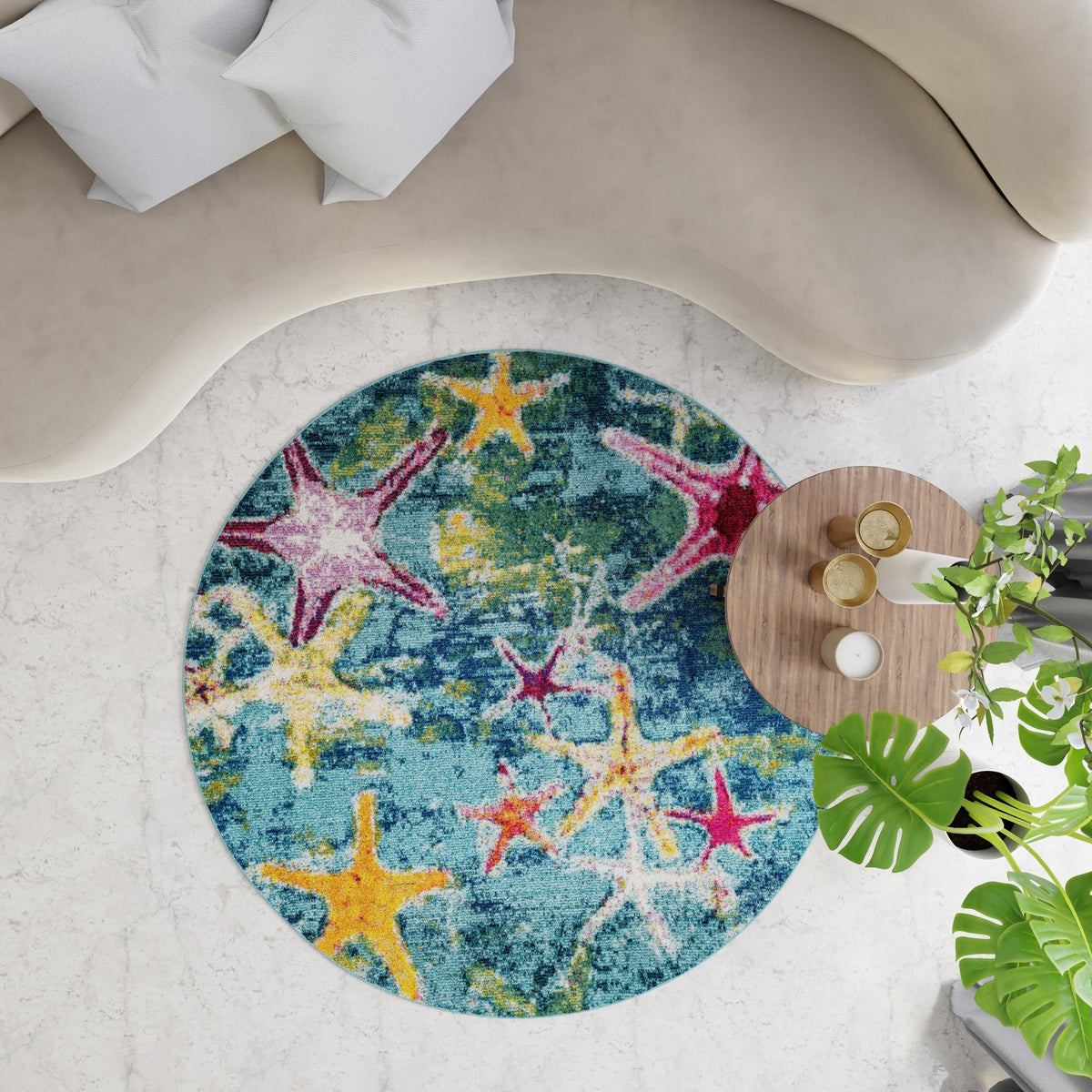 Sorrento Shores Collection Area Rug - Positano Round Navy Blue  lifestyle 87
