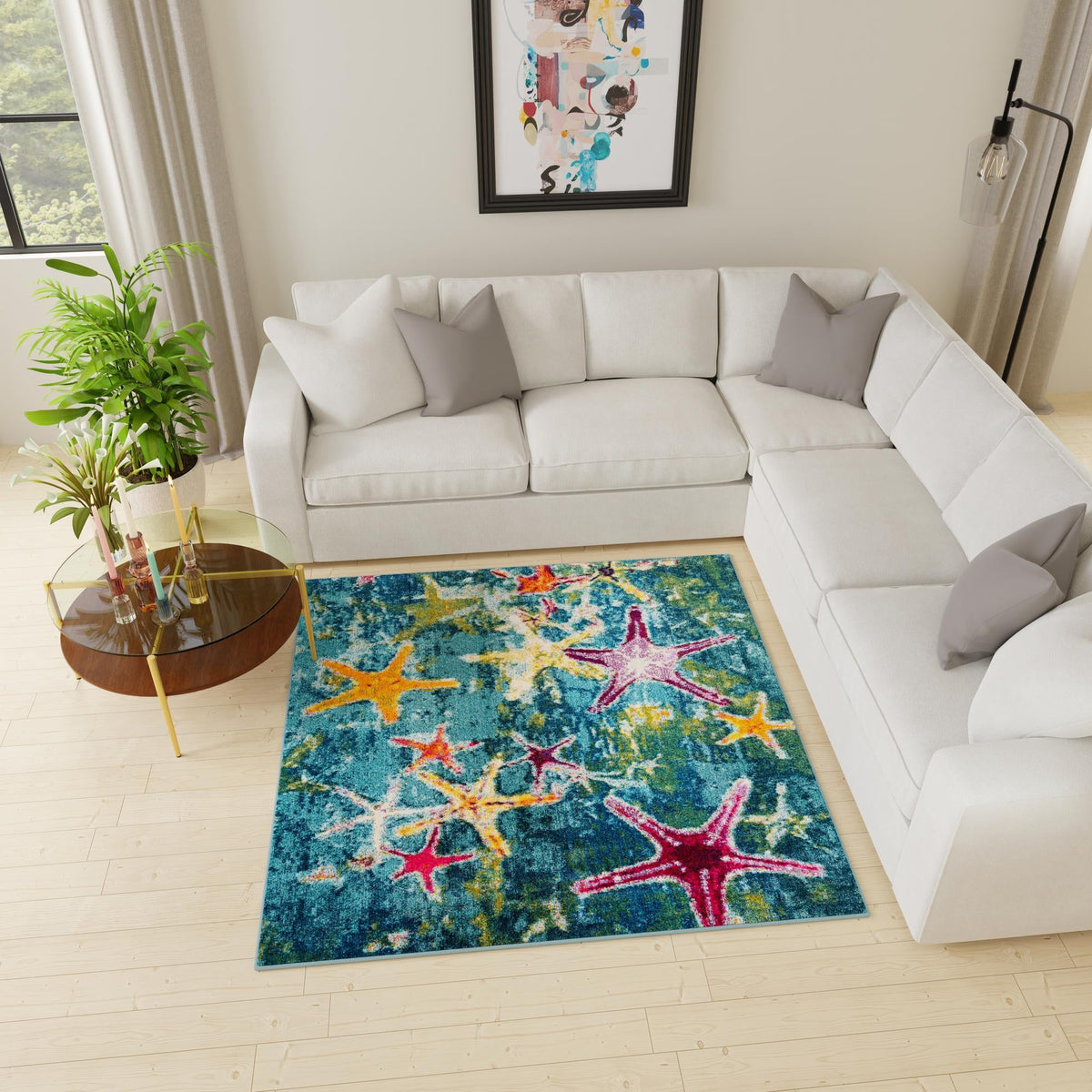 Sorrento Shores Collection Area Rug - Positano Square Navy Blue  lifestyle 82