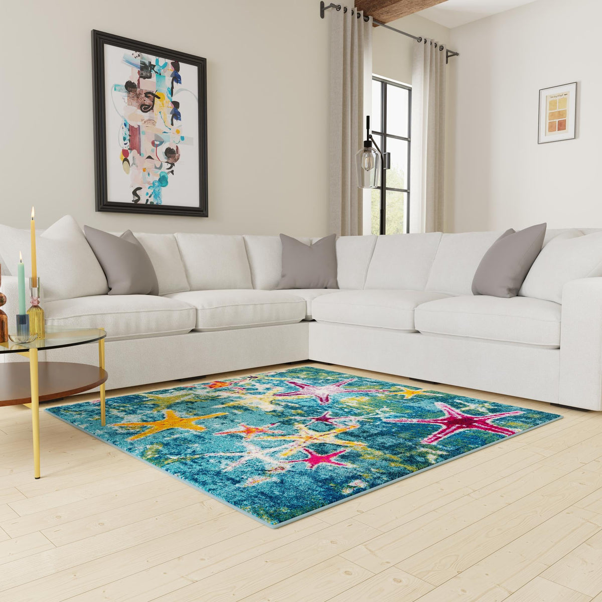 Sorrento Shores Collection Area Rug - Positano Square Navy Blue  lifestyle 84