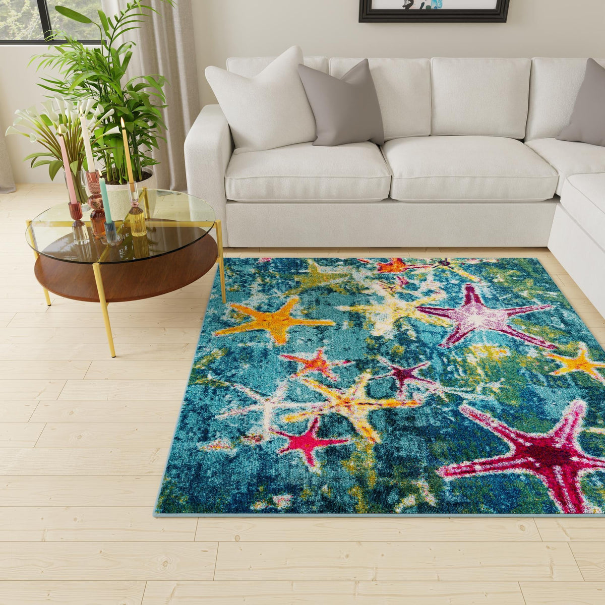 Sorrento Shores Collection Area Rug - Positano Square Navy Blue  lifestyle 86