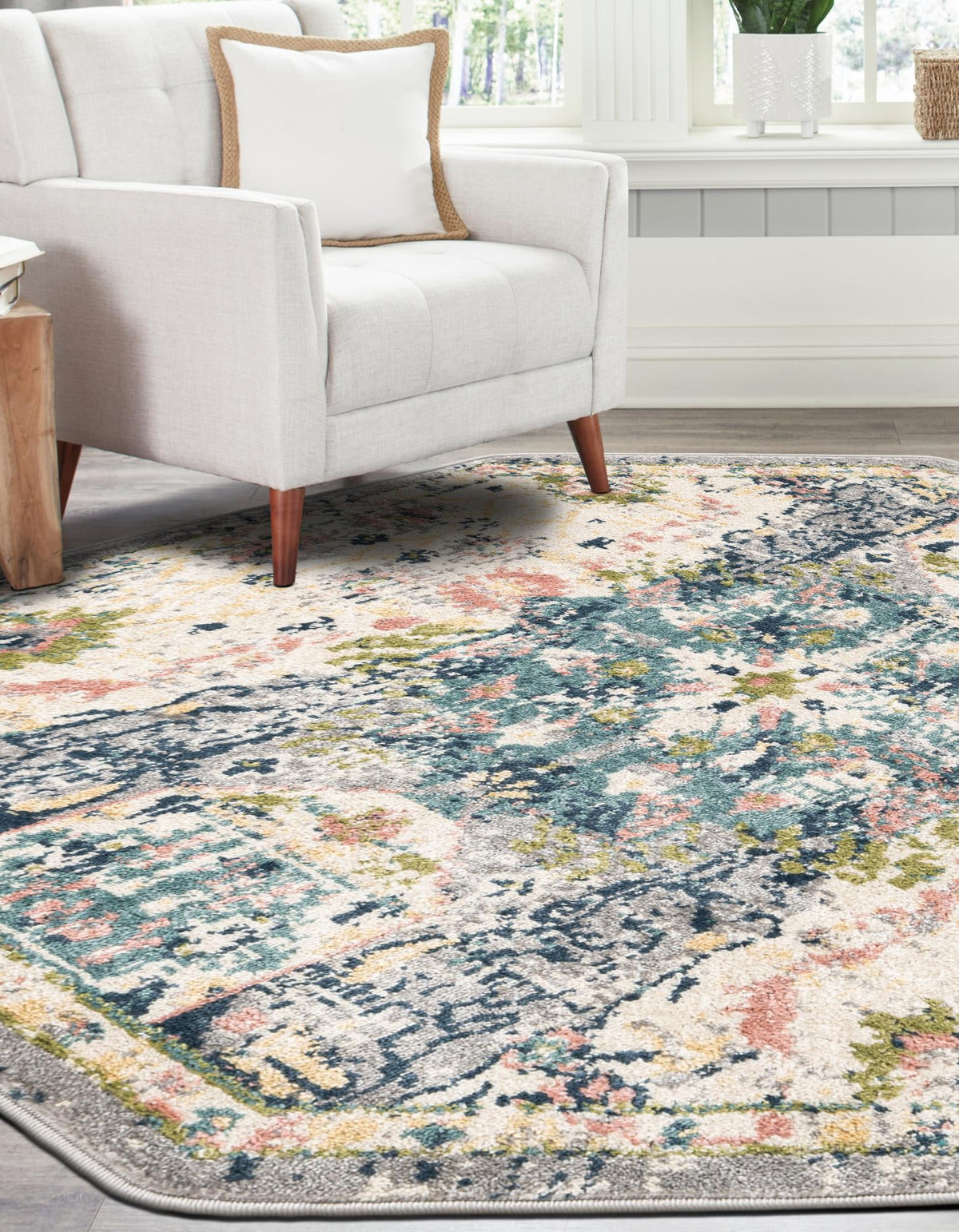 Savannah Elegance Collection Area Rug -  Azalea Octagon Ivory  lifestyle 73