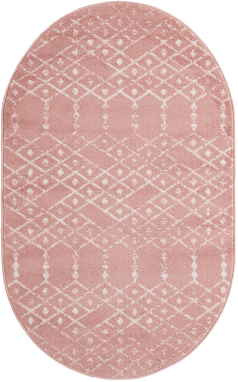 Marrakesh Lattice Collection Area Rug - Casablanca (Rose Pink) Oval Rose Pink  lifestyle 49