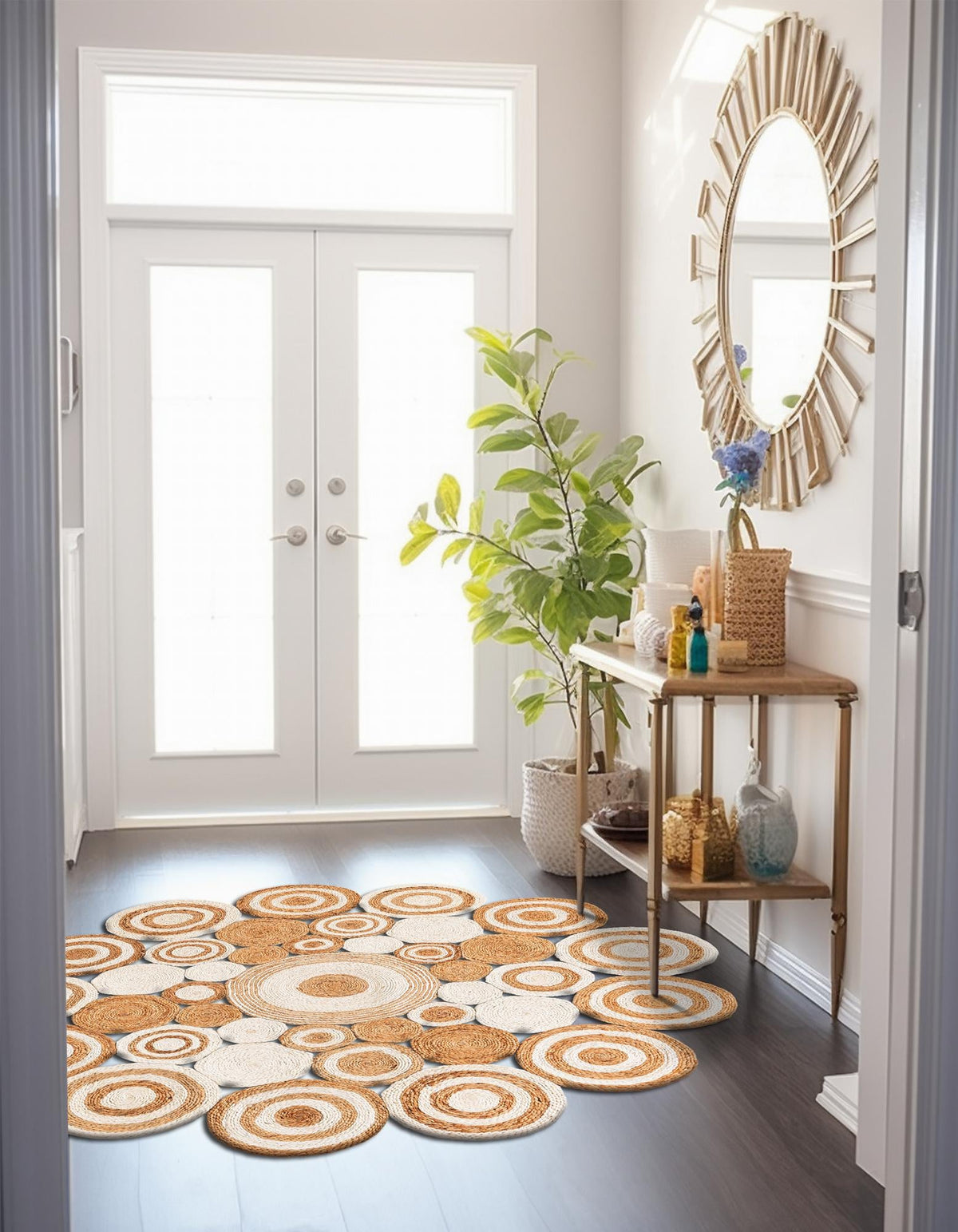 Woven Seaside Jute Collection Area Rug - Sienna Round Natural and White  lifestyle 14
