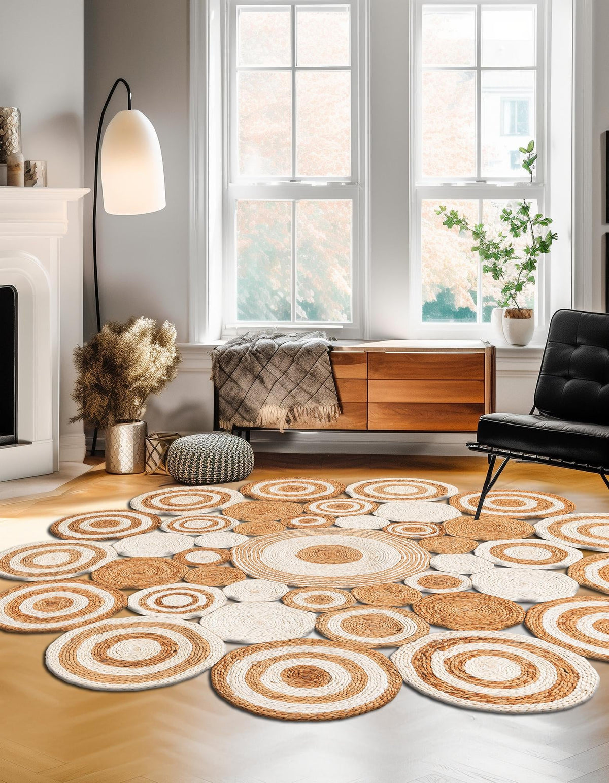 Woven Seaside Jute Collection Area Rug - Sienna Round Natural and White  lifestyle 18