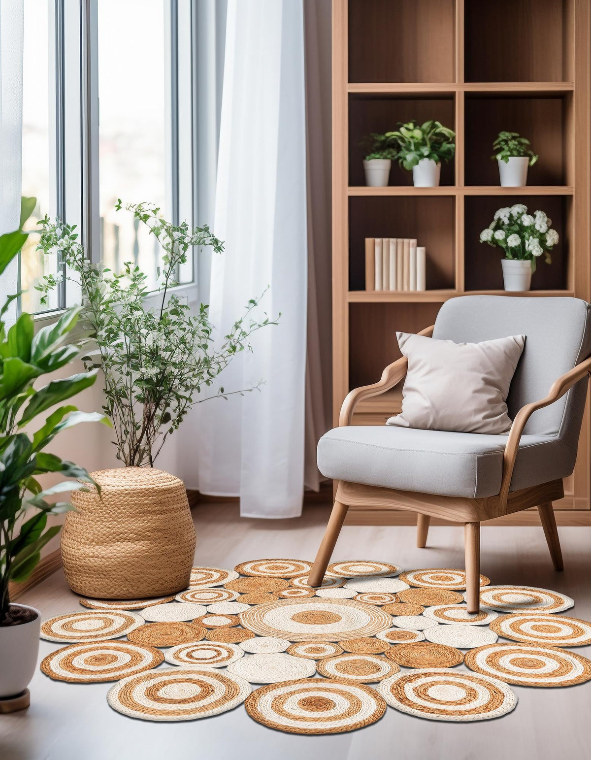 Woven Seaside Jute Collection Area Rug - Sienna Round Natural and White  lifestyle 21