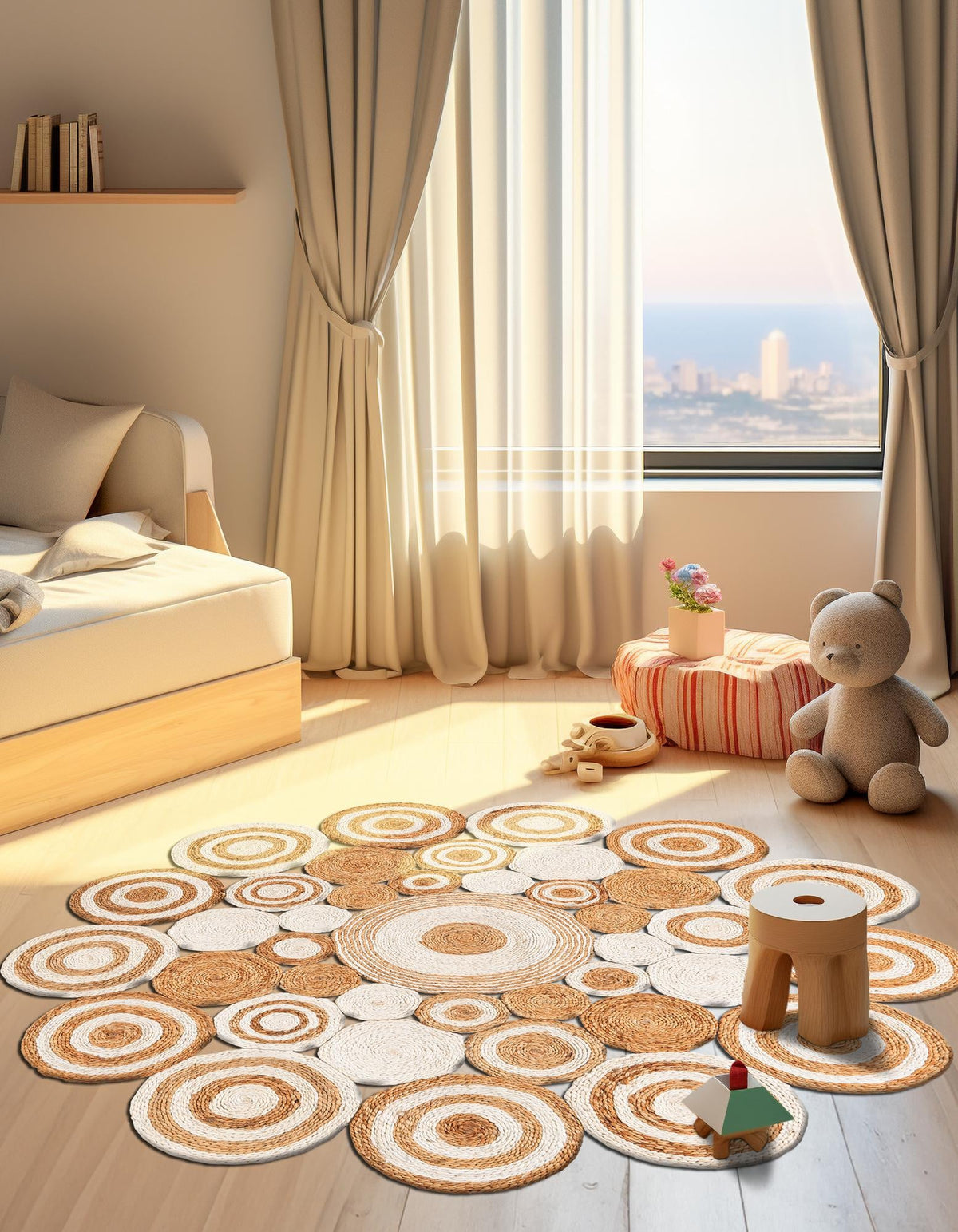 Woven Seaside Jute Collection Area Rug - Sienna Round Natural and White  lifestyle 24
